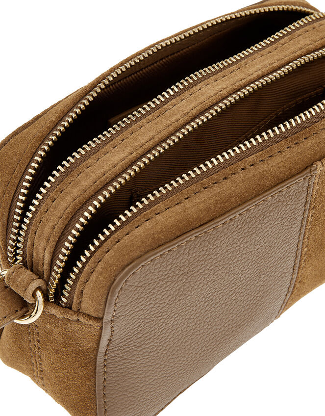 Macy Suede and Leather Cross-Body Bag, Tan (TAN), large