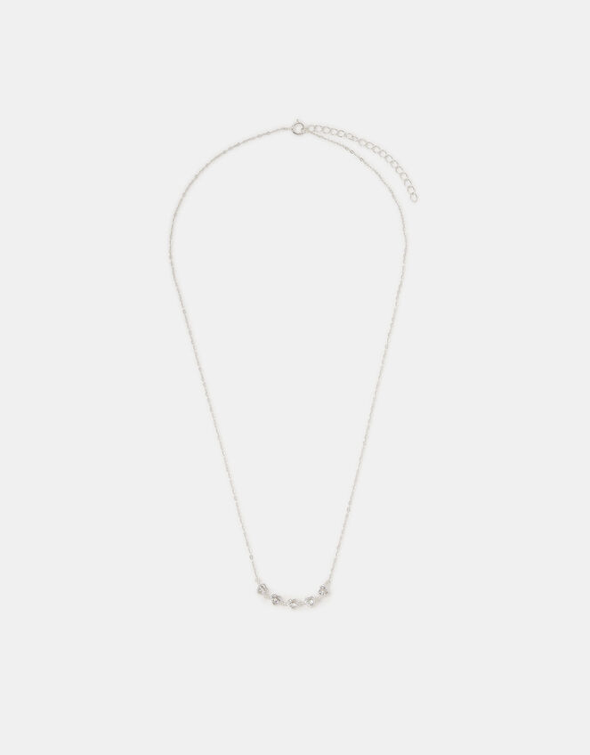 Sterling Silver Diamanté Heart Chain Necklace, , large