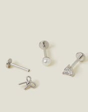 3-Pack Platinum-Plated Surgical Steel Flatback Stud Earrings, , large