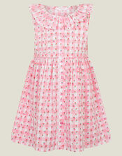 Girls Sleeveless Gingham Strawberry Dress, Pink (PINK), large