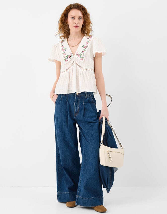 Floral Embroidered Collar Blouse, Ivory (IVORY), large