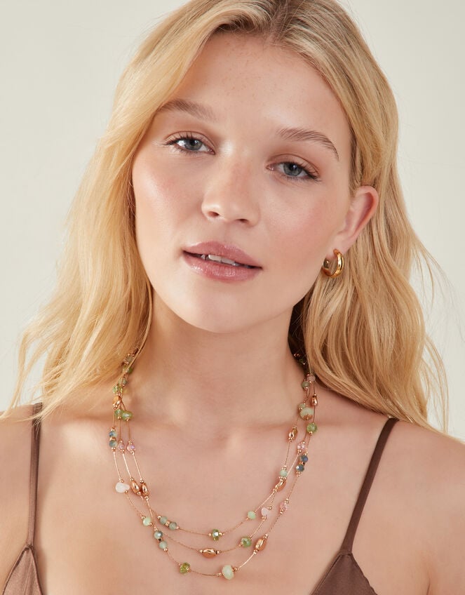 Layered Bead Station Necklace, , large
