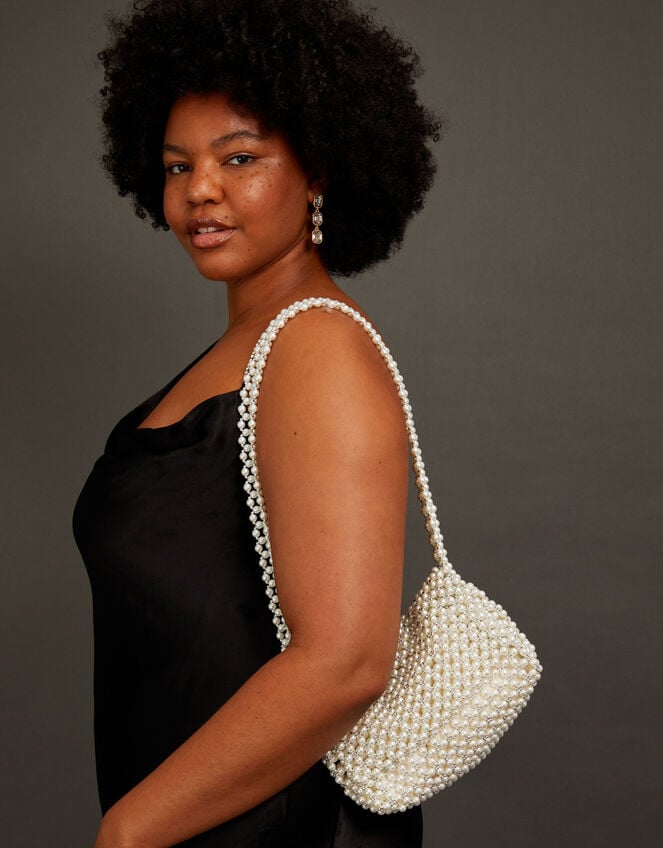 Pearl Beaded Shoulder Bag, , large