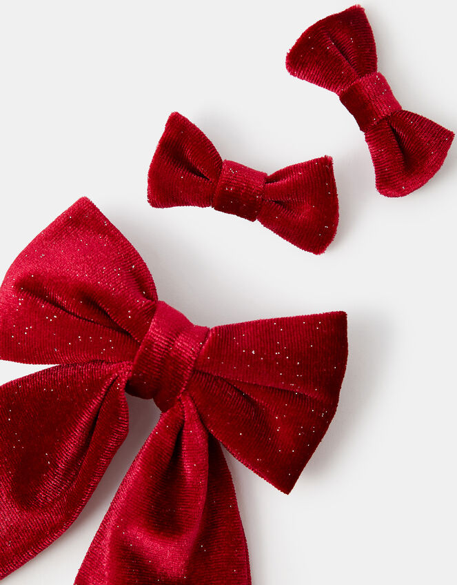 3-Pack Girls Velvet Bow Hair Clips, , large