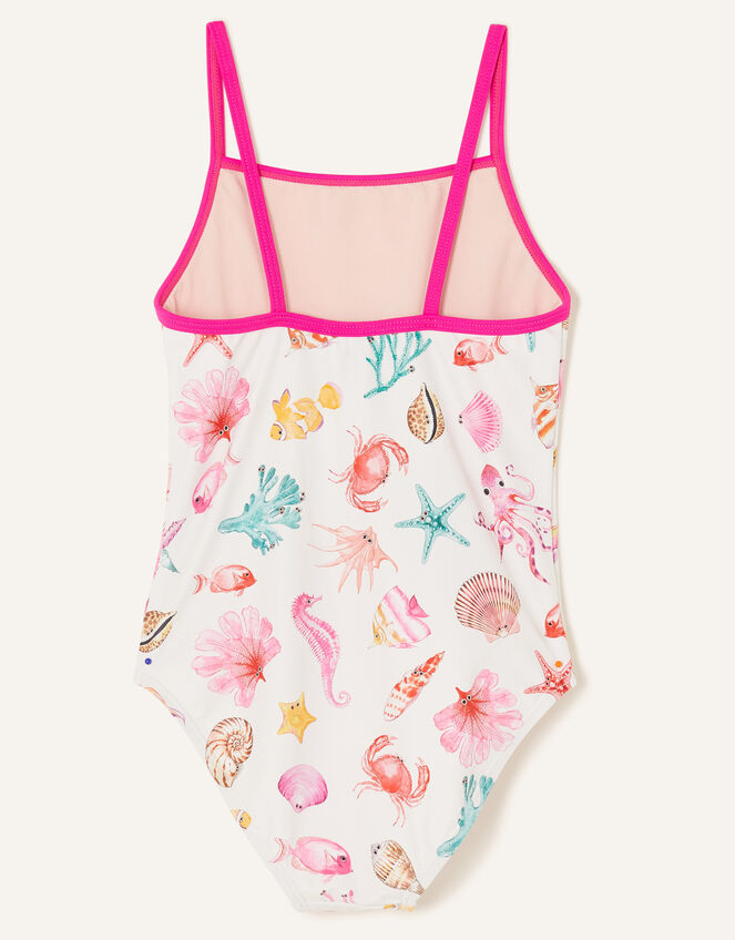 Girls Shell and Fish Print Swimsuit with Recycled Polyester, Multi (PASTEL-MULTI), large