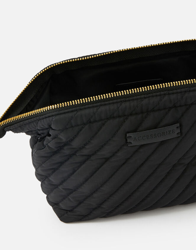 Quilted Wash Bag with Recycled Fabric, Black (BLACK), large