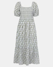 Floral Print Puff Sleeve Maxi Dress, Green (KHAKI), large