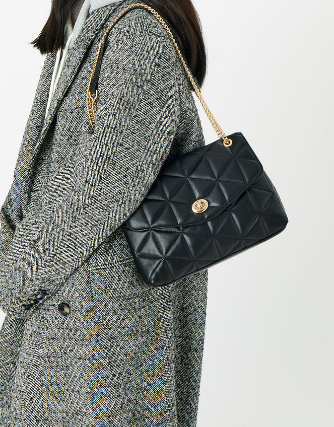 Eva Quilted Shoulder Bag, Black (BLACK), large