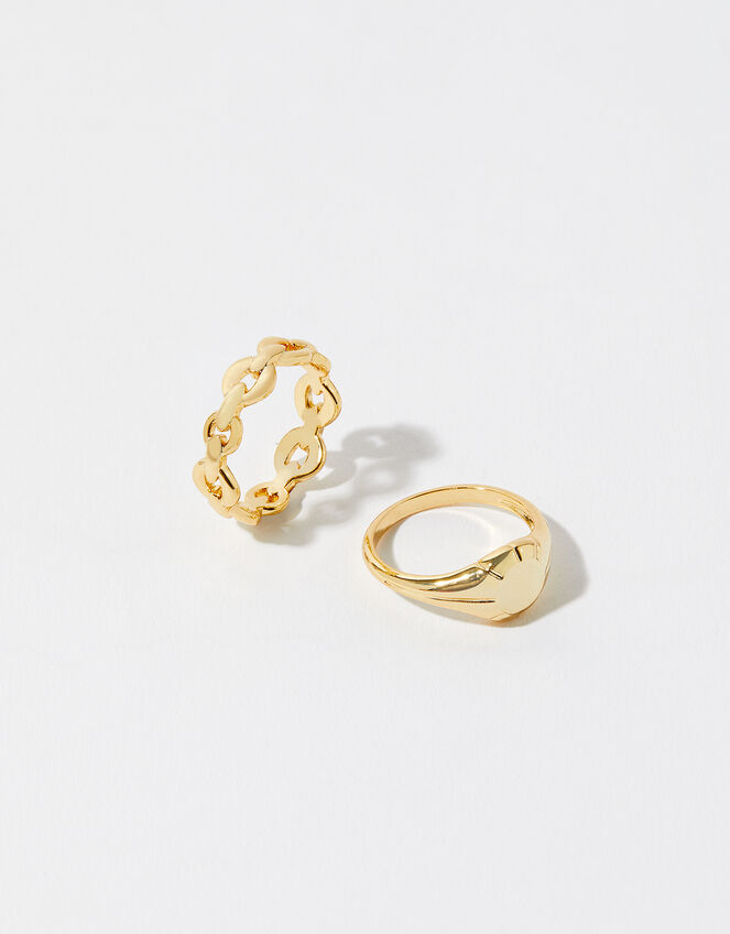 Gold-Plated Signet and Chain Ring Set, Gold (GOLD), large