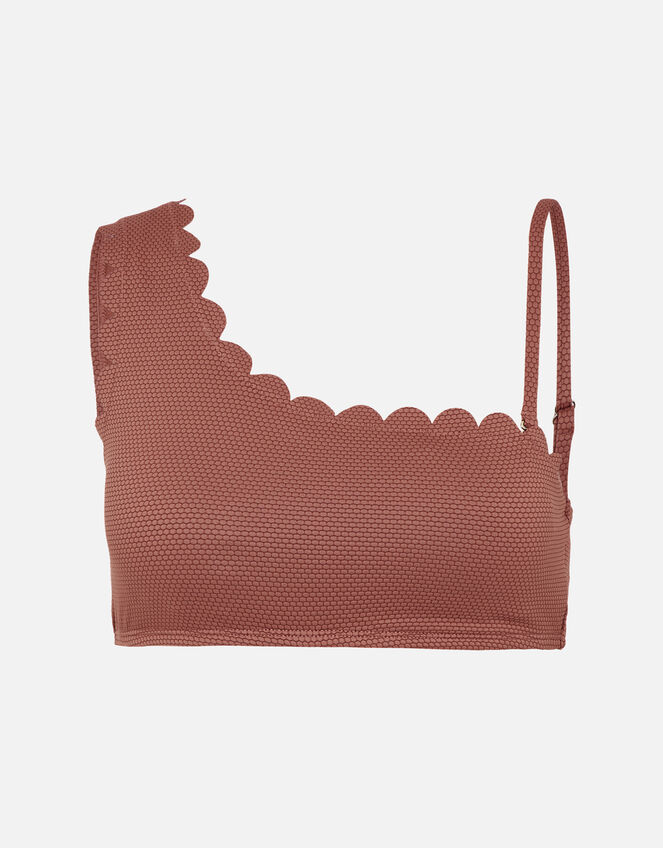 One-Shoulder Scallop Bikini Top, Orange (RUST), large