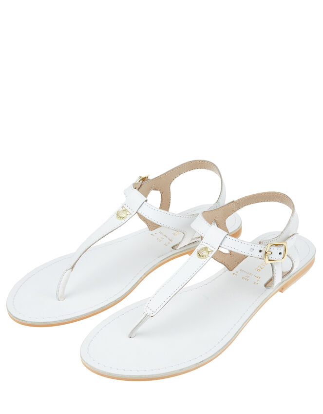 Seashell Charm Leather Sandals, White (WHITE), large