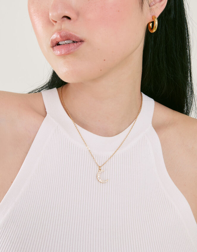 Sparkle Moon Pendant Necklace , , large