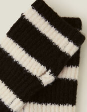 Stripe Rib Knit Fingerless Mittens, , large
