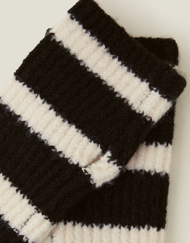 Stripe Rib Knit Fingerless Mittens, , large