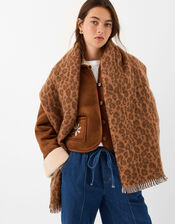 Leopard Print Check Reversible Scarf, , large