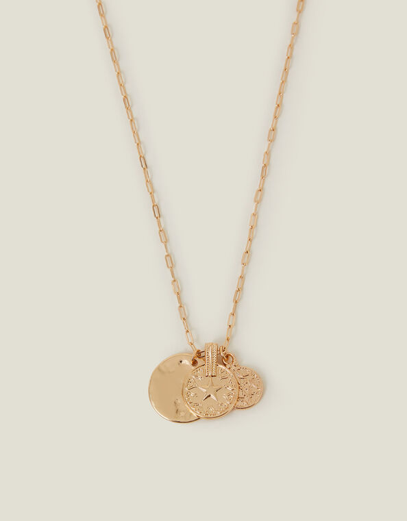 Textured Coin Pendants Necklace Gold, , large