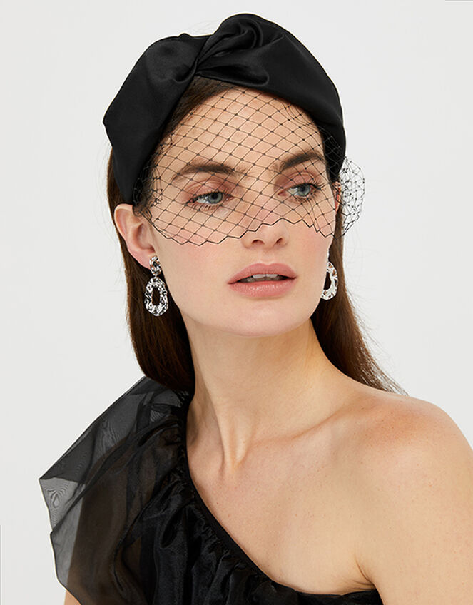 Taylor Satin Headband with Veil, Black (BLACK), large