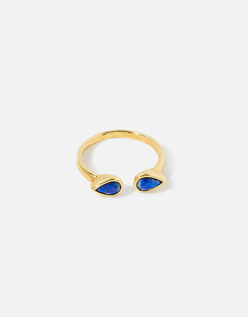 Gold-Plated Lapis Lazuli Healing Stone Ring, Blue (NAVY), large