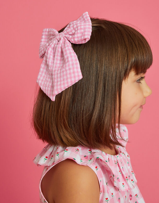 Gingham Bow Barrette Hair Clip, , large