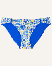 Retro Tile Print Bikini Briefs , Blue (BLUE), large