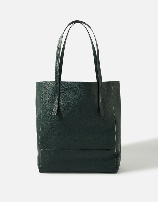 Large Leather Shopper Bag, Green (GREEN), large