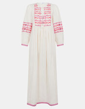 Embroidered Long Sleeve Maxi Dress, Ivory (IVORY), large