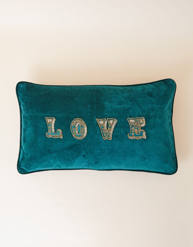 Embellished Love Velvet Cushion Cover, , large