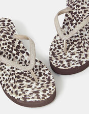 Leopard Print Wedge Flip Flops, Leopard (LEOPARD), large