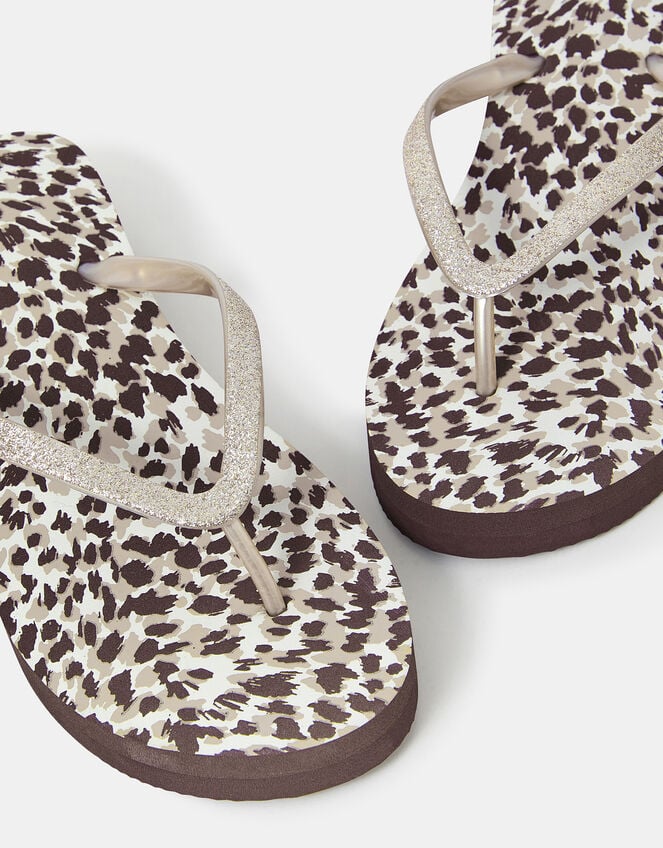 Leopard Print Wedge Flip Flops, Leopard (LEOPARD), large