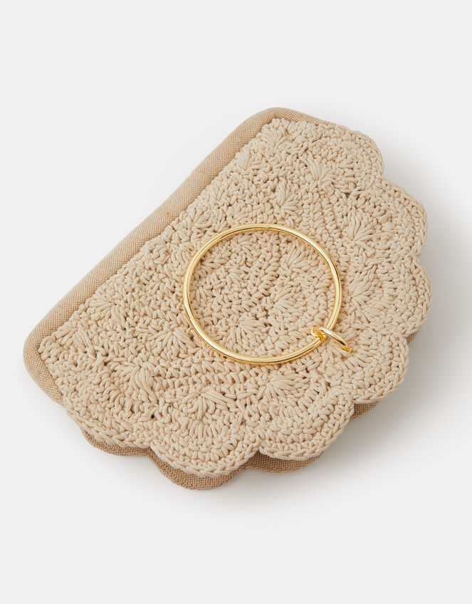 Crochet Scallop Ring Handle Bag, , large