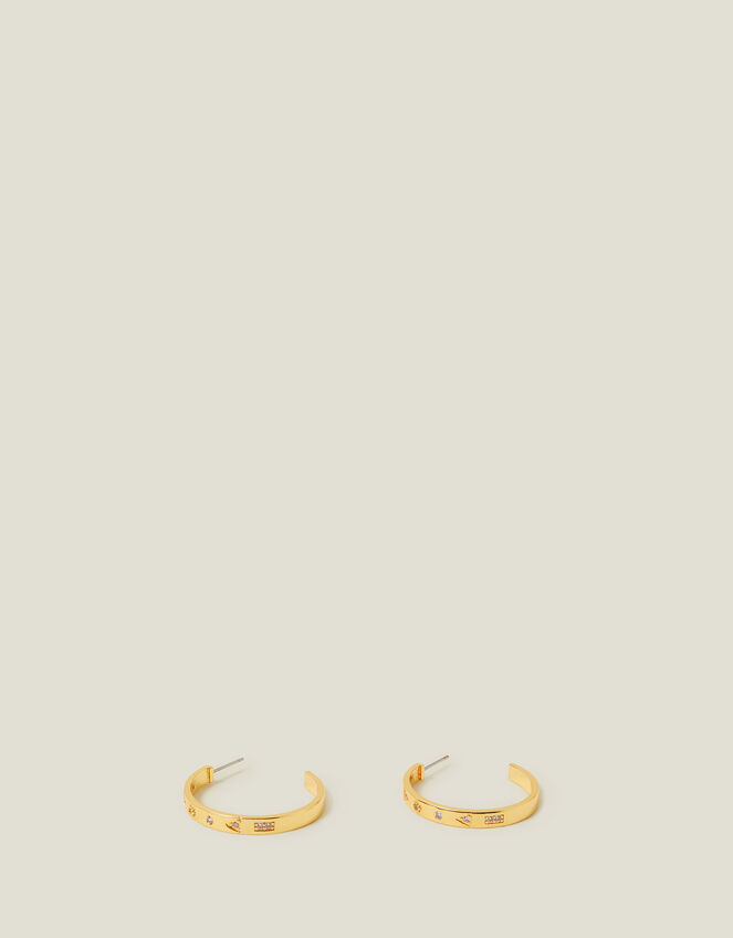 14ct Gold-Plated Sparkle Station Hoop Earrings, , large