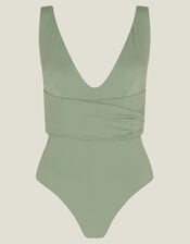 Plunge Wrap Shaping Swimsuit, Green (KHAKI), large