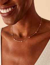Gold-Plated Healing Stone Station Rose Quartz Bead Necklace, , large