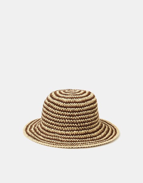 Stripe Raffia Bucket Hat, , large