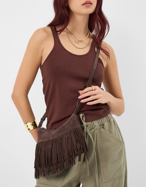 Fringe Suede Crossbody Bag, Brown (CHOCOLATE), large