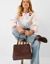 Faux Croc Shoulder Bag, , large
