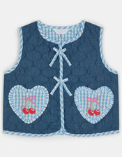 Cherry Gingham Quilted Waistcoat, Blue (NAVY), large