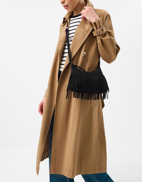 Fringe Suede Crossbody Bag, Black (BLACK), large