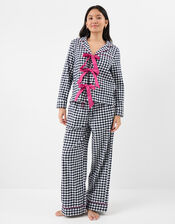 Bow Gingham Long Pyjamas Set, Blue (NAVY), large