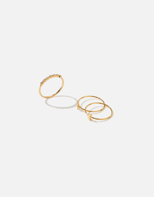 Gold-Plated Star Moon Stacking Band Ring Set, Gold (GOLD), large
