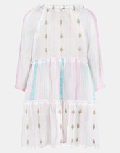 Girls Mini Me Jacquard Dress, White (WHITE), large