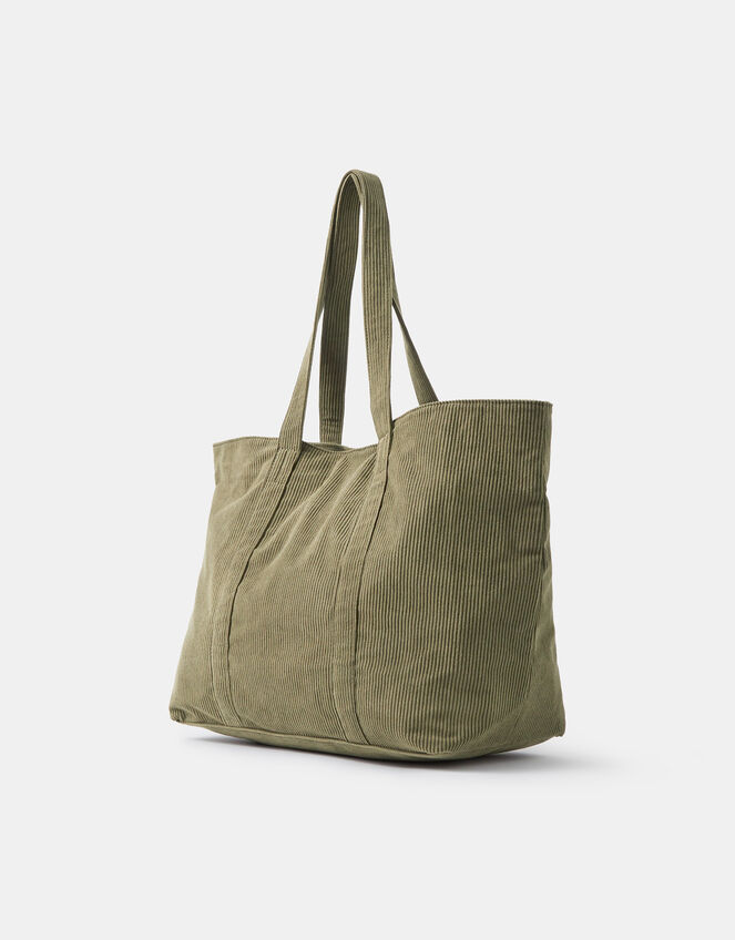 Corduroy Shopper Bag, Green (KHAKI), large