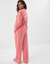 Embroidered Gingham Long Pyjamas Set, Red (RED), large