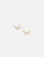 Gold-Plated Statement Moon Stud Earrings, , large