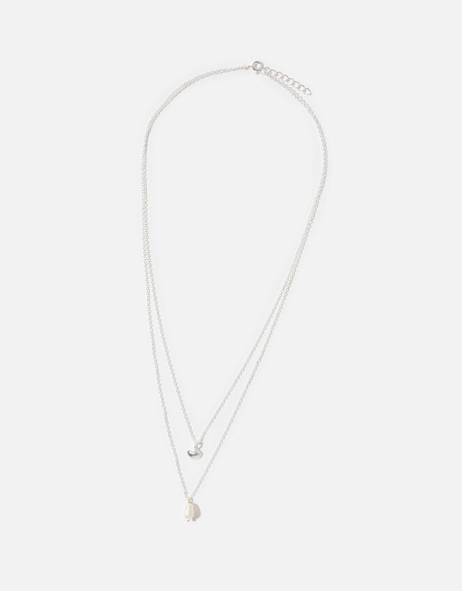 Sterling Silver Shell and Pearl Necklace, , large