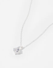 Sterling Silver Round Solitaire Necklace, , large