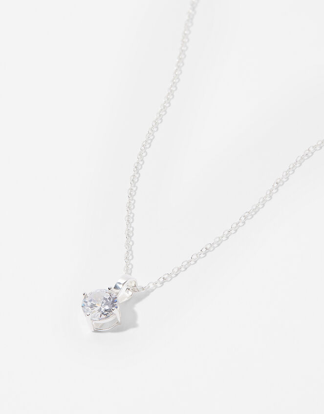 Sterling Silver Round Solitaire Necklace, , large