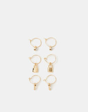 3-Pack Padlock & Key Hoop Earrings, , large