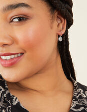 Sterling Silver Flower Charm Hoop Earrings , , large