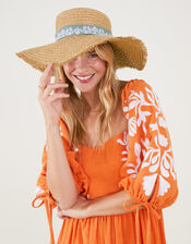 Embroidered Band Boater Hat, , large